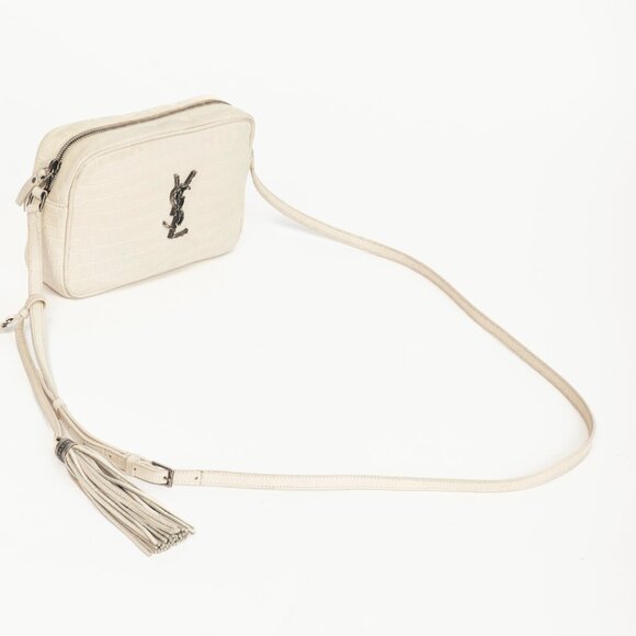 Saint Laurent Lou Camera White Croc-Embossed Crossbody - Picture 6 of 14